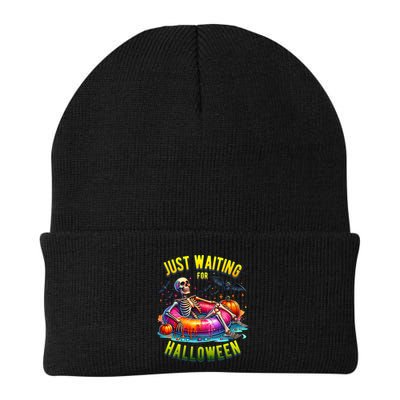 Just Waiting For Halloween Spooky Skeleton Summer Funny Beanie