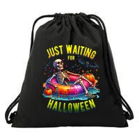 Just Waiting For Halloween Spooky Skeleton Summer Funny Drawstring Bag