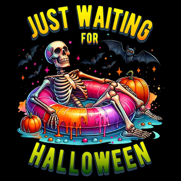 Just Waiting For Halloween Spooky Skeleton Summer Funny Drawstring Bag