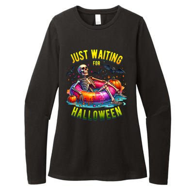 Just Waiting For Halloween Spooky Skeleton Summer Funny Womens CVC Long Sleeve Shirt