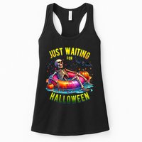 Just Waiting For Halloween Spooky Skeleton Summer Funny Womens Tank Top