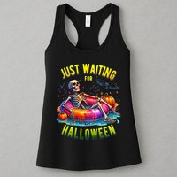 Just Waiting For Halloween Spooky Skeleton Summer Funny Womens Tank Top