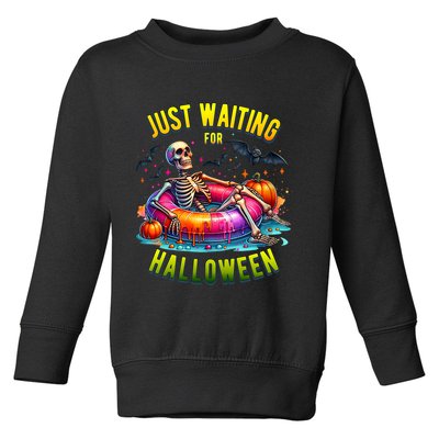 Just Waiting For Halloween Spooky Skeleton Summer Funny Toddler Sweatshirt