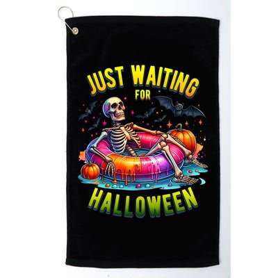Just Waiting For Halloween Spooky Skeleton Summer Funny Golf Towel