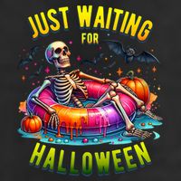 Just Waiting For Halloween Spooky Skeleton Summer Funny Golf Towel