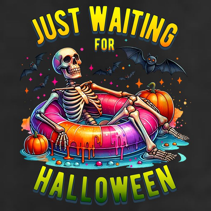 Just Waiting For Halloween Spooky Skeleton Summer Funny Golf Towel
