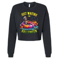 Just Waiting For Halloween Spooky Skeleton Summer Funny Cropped Pullover Crew