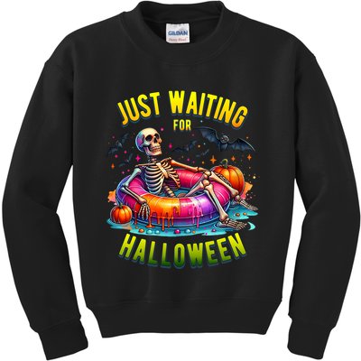 Just Waiting For Halloween Spooky Skeleton Summer Funny Kids Sweatshirt