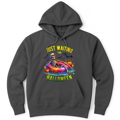 Just Waiting For Halloween Spooky Skeleton Summer Funny Hoodie
