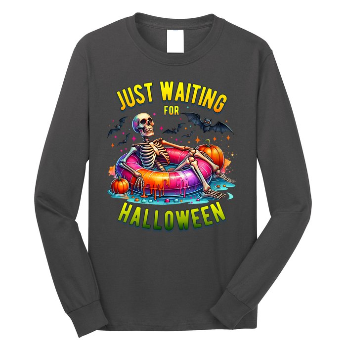 Just Waiting For Halloween Spooky Skeleton Summer Funny Long Sleeve Shirt