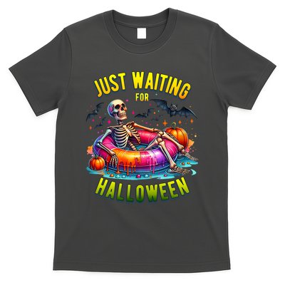 Just Waiting For Halloween Spooky Skeleton Summer Funny T-Shirt