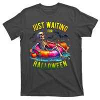 Just Waiting For Halloween Spooky Skeleton Summer Funny T-Shirt