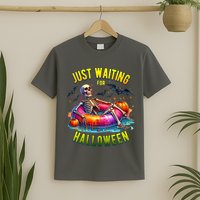 Just Waiting For Halloween Spooky Skeleton Summer Funny T-Shirt