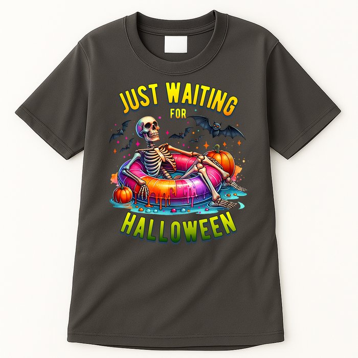 Just Waiting For Halloween Spooky Skeleton Summer Funny Tall T-Shirt