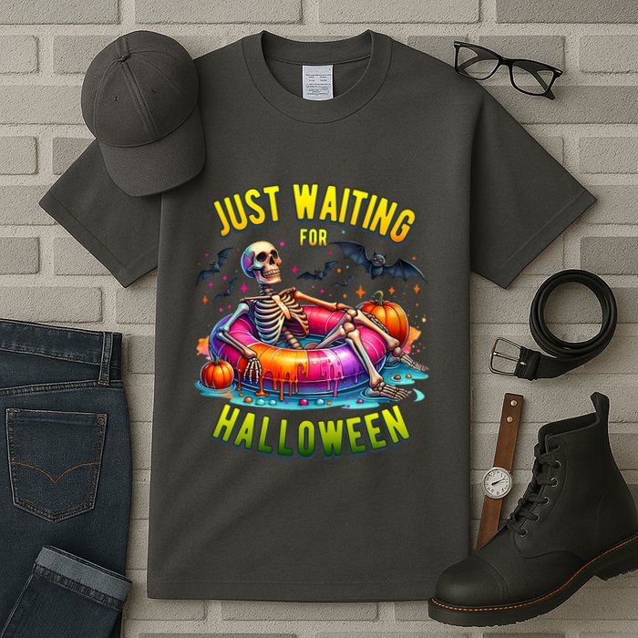 Just Waiting For Halloween Spooky Skeleton Summer Funny Tall T-Shirt