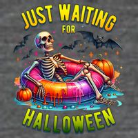 Just Waiting For Halloween Spooky Skeleton Summer Funny Tall T-Shirt