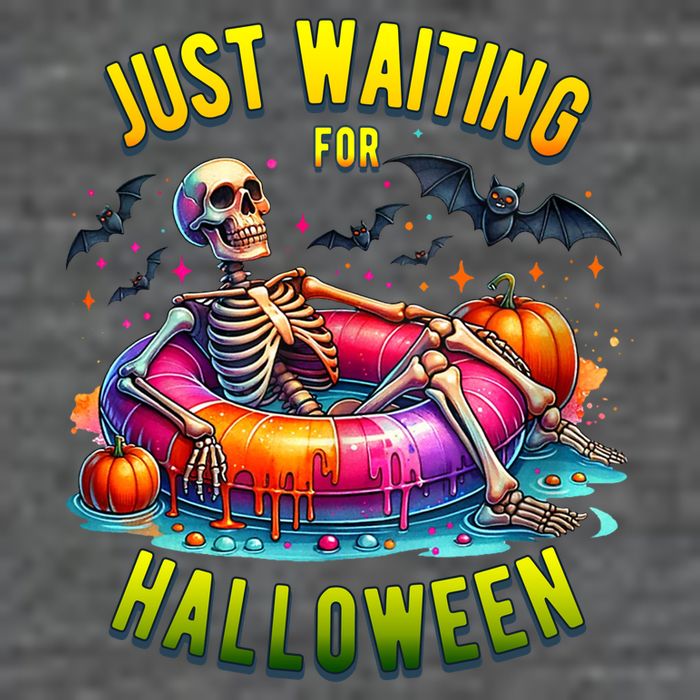 Just Waiting For Halloween Spooky Skeleton Summer Funny Tall T-Shirt
