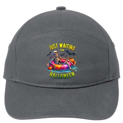 Just Waiting For Halloween Spooky Skeleton Summer Funny 7-Panel Snapback Hat