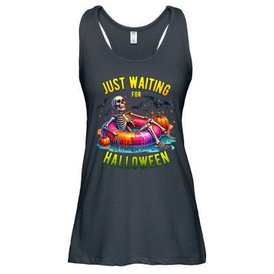 Just Waiting For Halloween Spooky Skeleton Summer Funny Ladies Essential Flowy Tank