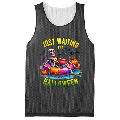 Just Waiting For Halloween Spooky Skeleton Summer Funny Mesh Reversible Basketball Jersey Tank