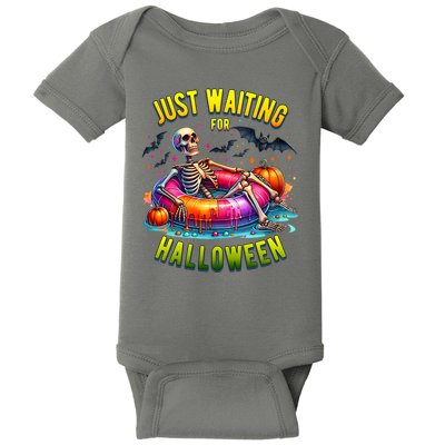 Just Waiting For Halloween Spooky Skeleton Summer Funny Baby Bodysuit