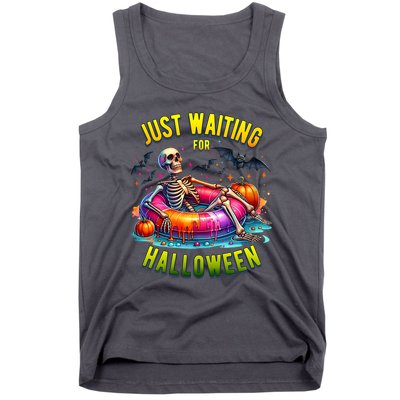 Just Waiting For Halloween Spooky Skeleton Summer Funny Tank Top