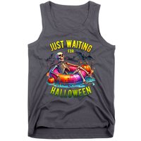 Just Waiting For Halloween Spooky Skeleton Summer Funny Tank Top