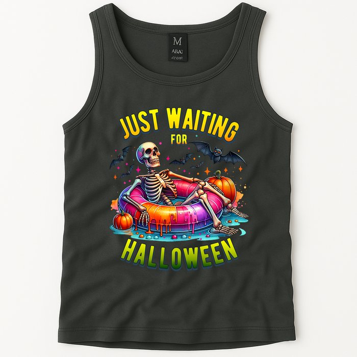 Just Waiting For Halloween Spooky Skeleton Summer Funny Tank Top