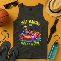 Just Waiting For Halloween Spooky Skeleton Summer Funny Tank Top