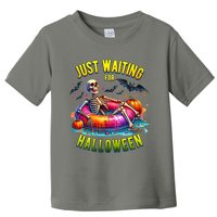 Just Waiting For Halloween Spooky Skeleton Summer Funny Toddler T-Shirt