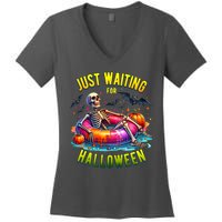Just Waiting For Halloween Spooky Skeleton Summer Funny Women's V-Neck T-Shirt