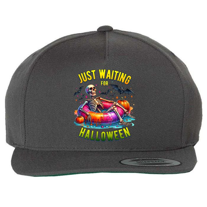 Just Waiting For Halloween Spooky Skeleton Summer Funny Wool Snapback Cap