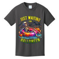Just Waiting For Halloween Spooky Skeleton Summer Funny Kids T-Shirt