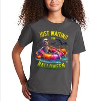 Just Waiting For Halloween Spooky Skeleton Summer Funny Kids T-Shirt