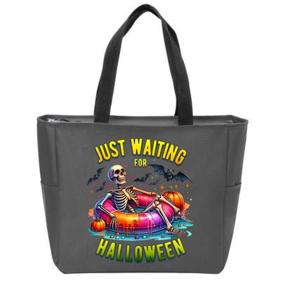 Just Waiting For Halloween Spooky Skeleton Summer Funny Zip Tote Bag