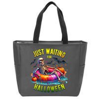 Just Waiting For Halloween Spooky Skeleton Summer Funny Zip Tote Bag