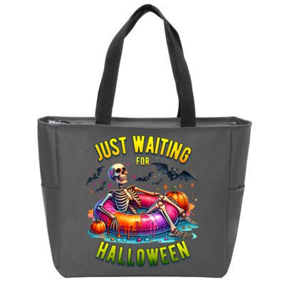 Just Waiting For Halloween Spooky Skeleton Summer Funny Zip Tote Bag