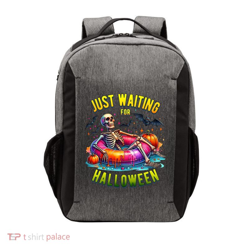 Just Waiting For Halloween Spooky Skeleton Summer Funny Vector Backpack