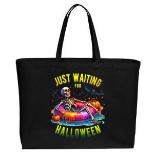 Just Waiting For Halloween Spooky Skeleton Summer Funny Cotton Canvas Jumbo Tote