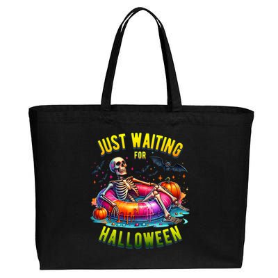 Just Waiting For Halloween Spooky Skeleton Summer Funny Cotton Canvas Jumbo Tote