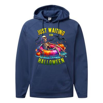 Just Waiting For Halloween Spooky Skeleton Summer Funny Performance Fleece Hoodie