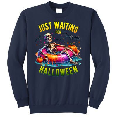 Just Waiting For Halloween Spooky Skeleton Summer Funny Sweatshirt