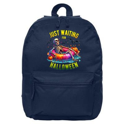 Just Waiting For Halloween Spooky Skeleton Summer Funny 16 in Basic Backpack