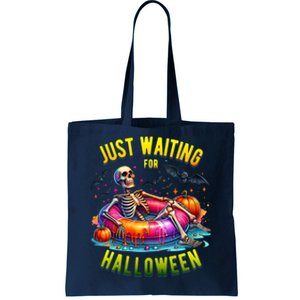 Just Waiting For Halloween Spooky Skeleton Summer Funny Tote Bag