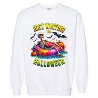 Just Waiting For Halloween Spooky Skeleton Summer Funny Garment-Dyed Sweatshirt