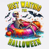 Just Waiting For Halloween Spooky Skeleton Summer Funny Garment-Dyed Sweatshirt