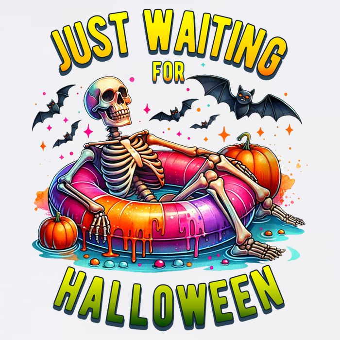 Just Waiting For Halloween Spooky Skeleton Summer Funny Garment-Dyed Sweatshirt