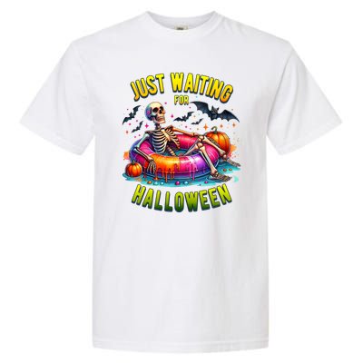 Just Waiting For Halloween Spooky Skeleton Summer Funny Garment-Dyed Heavyweight T-Shirt