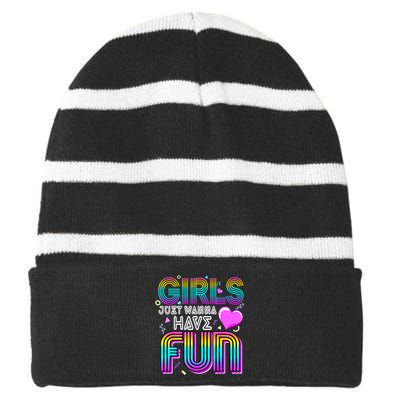 Just Wanna Have Fun Awesome 70s 80s 90s 1980s Striped Beanie with Solid Band