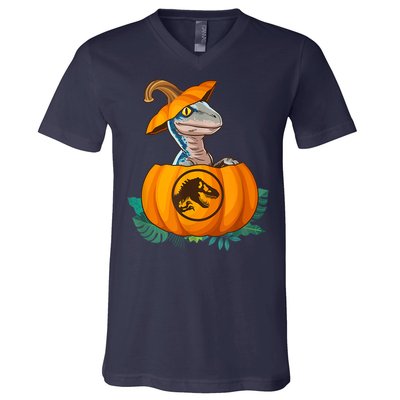 Jurassic World Halloween Dinosaur Pumpkin Logo V-Neck T-Shirt